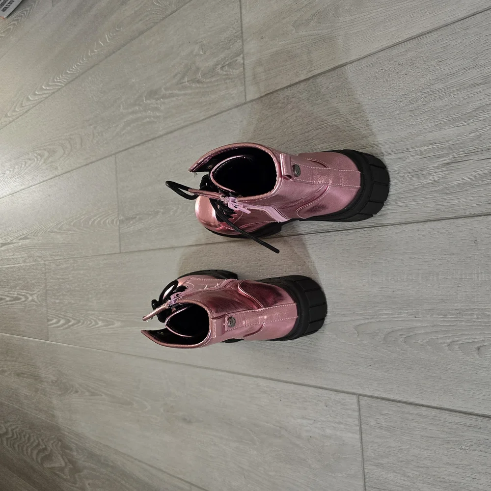 Madden NYC Shiny Pink Lace-Up Boots